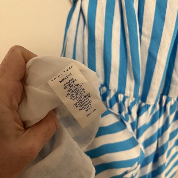 Trina Turk NWT‎ Salima 2 Midi Off-The-Shoulder Dress in Blue Stripe Size Large - Picture 10 of 12